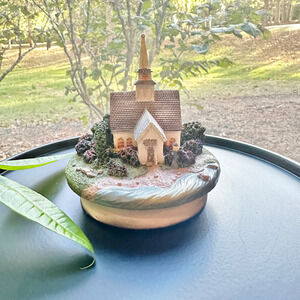 Vintage Thomas Kinkade Candle topper forest chapel coastal cottage hoem decor